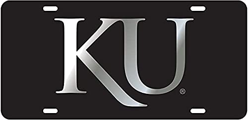 Black License Plate Frame Silver Mirror Inlays (Kansas)